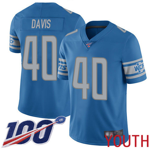 Detroit Lions Limited Blue Youth Jarrad Davis Home Jersey NFL Football #40 100th Season Vapor Untouchable->youth nfl jersey->Youth Jersey